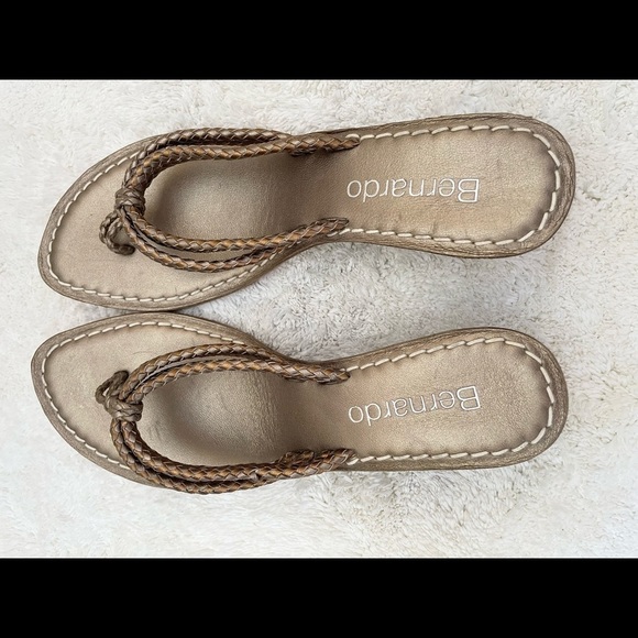 NEW Bernardo Sandals 12 Medium Leather Double Braid BRONZE & PEWTER Chic Luxury - Picture 11 of 15